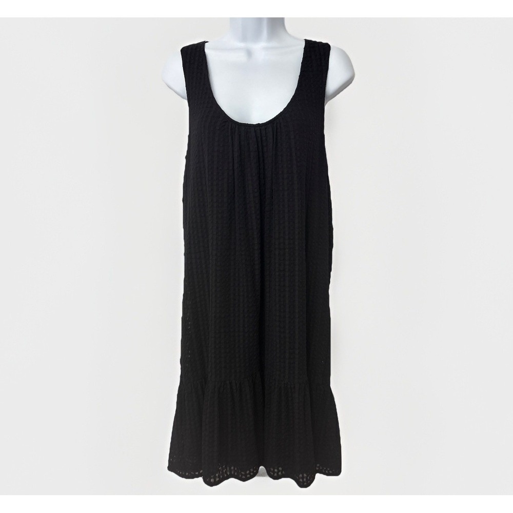 Maeve Anthropologie Black Melanie Grid‎ Textured Sleeveless High Low Shift Dress